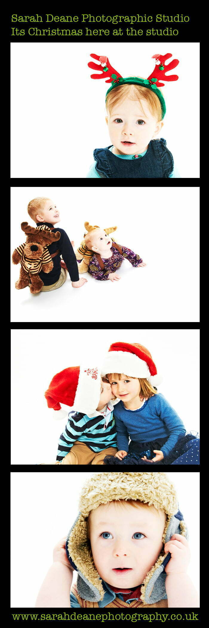 Christmas portraits in the studio, hats, scarfs and reindeer antlers!