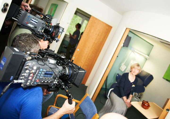 AXA healthcare insurance stand up to cancer campaign- cancer counsellor being filmed in hospital