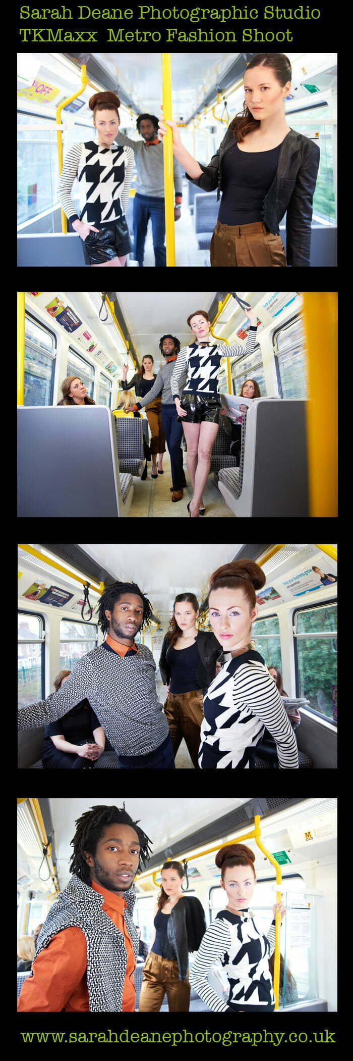 TKMaxx Fashion shoot to promote the new store opening in newcastle on a moving metro carriage