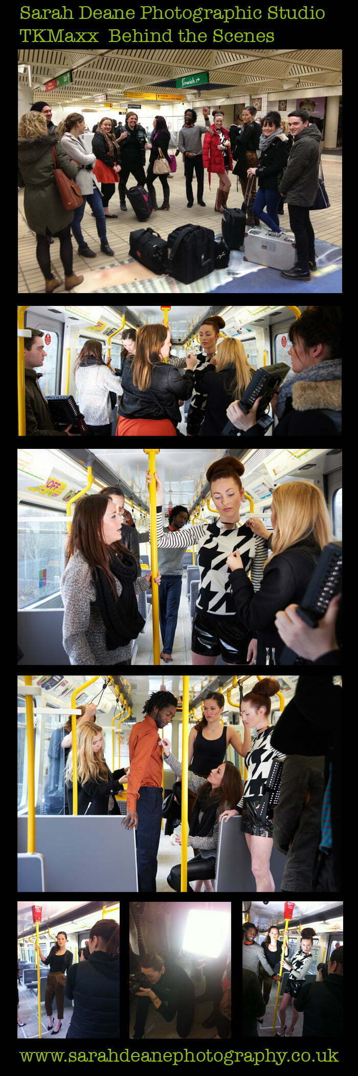 behind the scenes on TKMaxx fashion photoshoot on moving metro train carriage newcastle